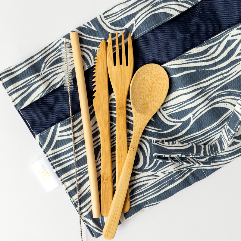 Bamboo cutlery set navy